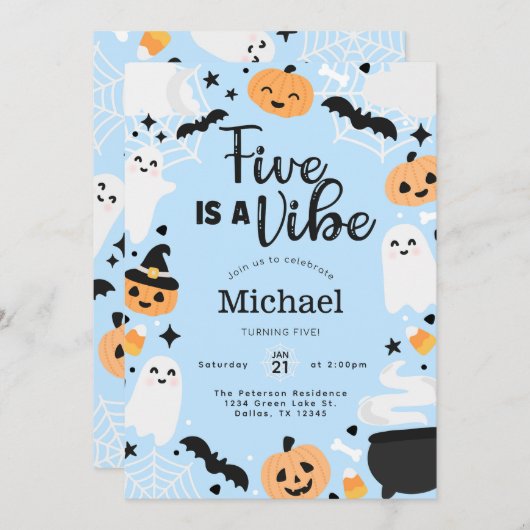 ハロウィーン幽霊ファイブはVibe 5th誕生日パーティー 招待状 (正面/裏面)