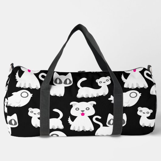 ハロウィーン幽霊フェレットドッグブラック ダッフルバッグ (正面)