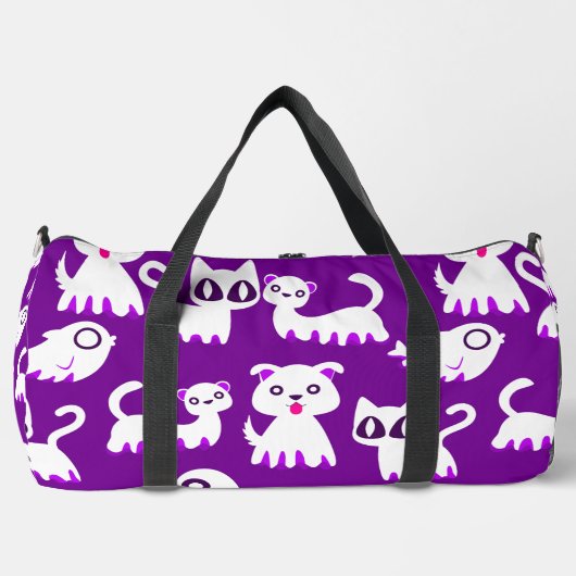 ハロウィーン幽霊フェレット犬パープル ダッフルバッグ (正面)