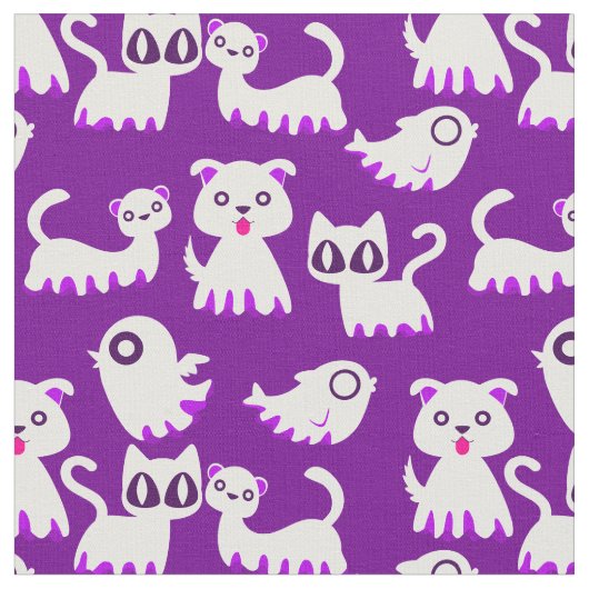 ハロウィーン幽霊フェレット犬パープル ファブリック (クローズアップ)