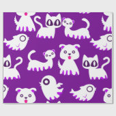 ハロウィーン幽霊フェレット犬パープル ラッピングペーパー (フラット)