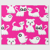 ハロウィーン幽霊フェレット犬ピンク ラッピングペーパー (フラット)