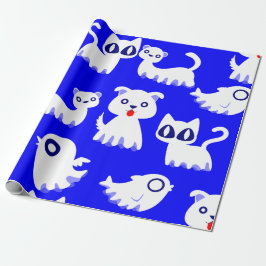 ハロウィーン幽霊フェレット犬ブルー ラッピングペーパー