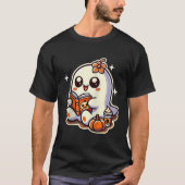 ハロウィーン幽霊ブックコーヒーカボチャ秋かわいいRe Tシャツ (正面)