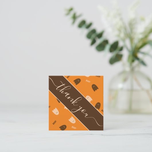 ハロウィーン幽霊ブパターン秋秋サンキュー スクエア名刺 (スタンド正面)