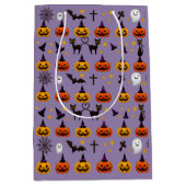 ハロウィーン幽霊ブラックキャットオレンジジャックオールタンタン ミディアムペーパーバッグ (正面)