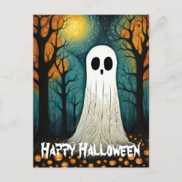 ハロウィーン幽霊ブー不気味なカボチャの森 ポストカード