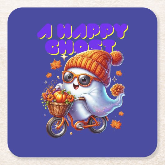 ハロウィーン幽霊ブー紙コースター スクエアペーパーコースター (正面)