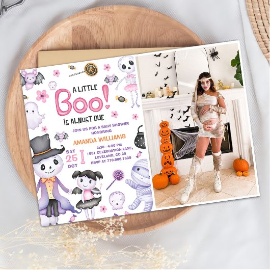 ハロウィーン幽霊ベビーガールシャワーパーティー写真 招待状