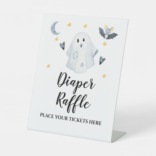 ハロウィーン幽霊ベビーシャワーおむつラッフル 台座サイン (正面)