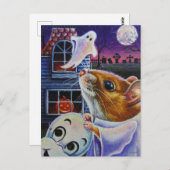 ハロウィーン幽霊マウスヴィンテージマスクウォーターカラーアート ポストカード (正面/裏面)