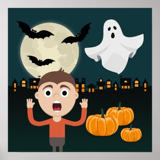 ハロウィーン幽霊ムーンこうもりイラストレーションポスター ポスター (正面)