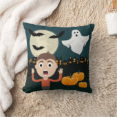 ハロウィーン幽霊ムーンこうもりイラストレーション枕 クッション (ブランケット)