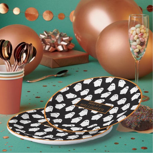 ハロウィーン幽霊モノグラム不気味白黒おもしろい ペーパープレート (複数)