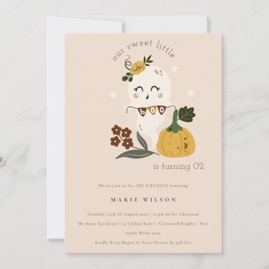 ハロウィーン幽霊リトルブニーエイジ誕生日招待状 サンキューカード (正面)