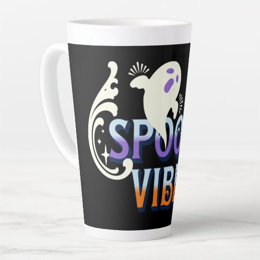 ハロウィーン幽霊不気味ビベスタイポグラフィレタリング カフェラテマグ (左アングル)