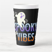 ハロウィーン幽霊不気味ビベスタイポグラフィレタリング カフェラテマグ (正面)