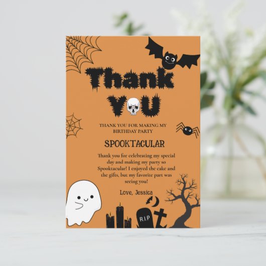 ハロウィーン幽霊不気味誕生日パーティー サンキューカード (スタンド正面)