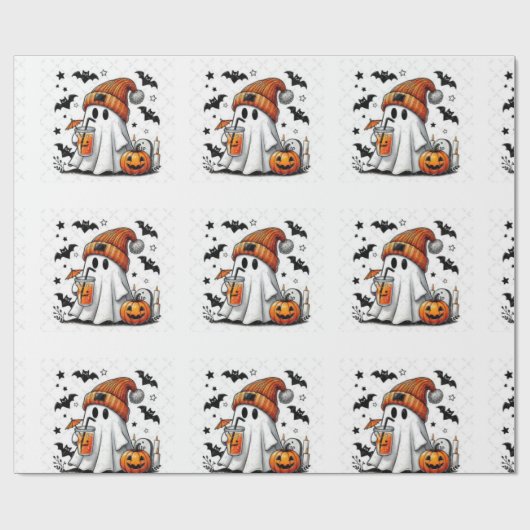 ハロウィーン幽霊楽しむ秋の雰囲気 ラッピングペーパー (フラット)