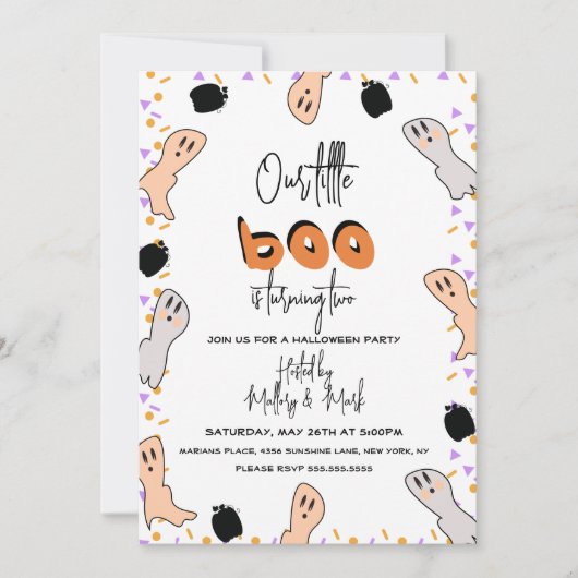 ハロウィーン幽霊私たちの小さなブー紙吹雪 招待状 (正面)