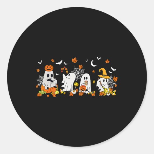 ハロウィーン幽霊飲みコーヒー秋幽霊ブックレ ラウンドシール (正面)