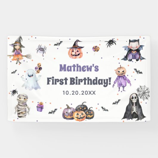 ハロウィーン幽霊1st誕生日パーティー 横断幕 (横)