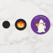 ハロウィーン幽霊、カボチャの黒、紫とオレンジ コンフェッティ (裏面)