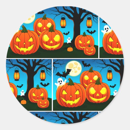 ハロウィーン幽霊、カボチャ、こうもり ラウンドシール (正面)