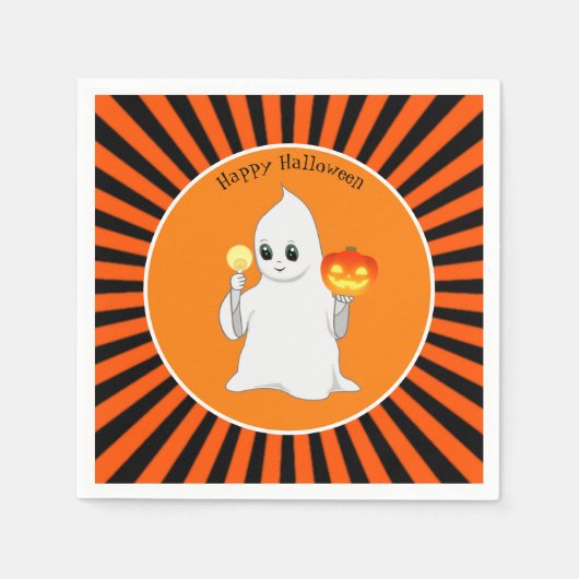 ハロウィーン幽霊&パンプキンオンブラック&オレンジ スタンダードカクテルナプキン (正面)
