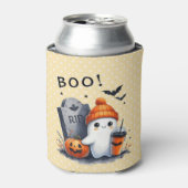 ハロウィーン幽霊 – 墓石、ジャックオランタン、こうもり 缶クーラー (缶正面)