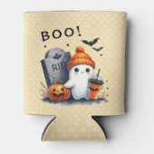 ハロウィーン幽霊 – 墓石、ジャックオランタン、こうもり 缶クーラー (正面)