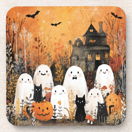 ハロウィーン幽霊、黒猫、こうもり。 コースター (正面)