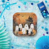 ハロウィーン幽霊、黒猫、こうもり。 ペーパープレート (パーティー)