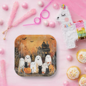 ハロウィーン幽霊、黒猫、こうもり。 ペーパープレート (パーティー)