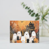 ハロウィーン幽霊、黒猫、こうもり。 ポストカード (スタンド正面)