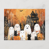 ハロウィーン幽霊、黒猫、こうもり。 ポストカード (裏面)
