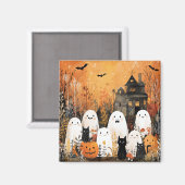 ハロウィーン幽霊、黒猫、こうもり。 マグネット (正面/裏面)