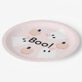 ハロウィーン幽霊GIrl & Pumpkin誕生日ピンク紙 ペーパープレート (アングル)