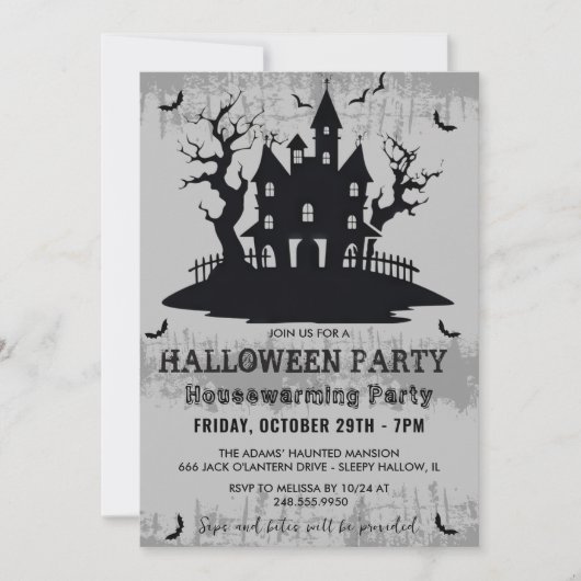 ハロウィーン引っ越し祝いパーティーパーティーグレイハローウィンパーティ 招待状 (正面)