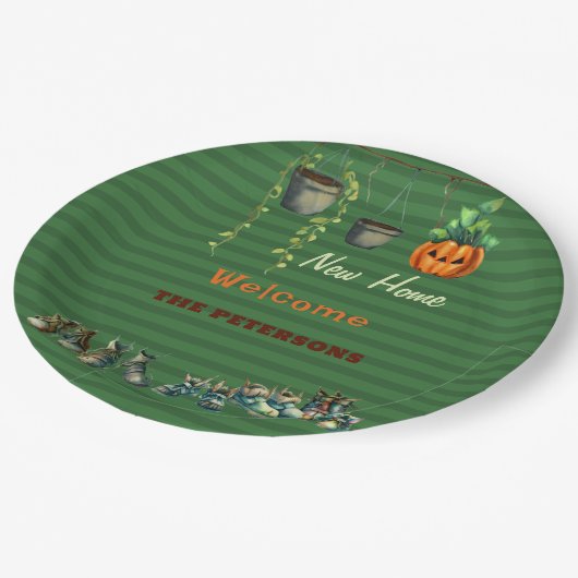 ハロウィーン引っ越し祝いパーティーパーティーグレムリンシューズグリーン ペーパープレート (アングル)