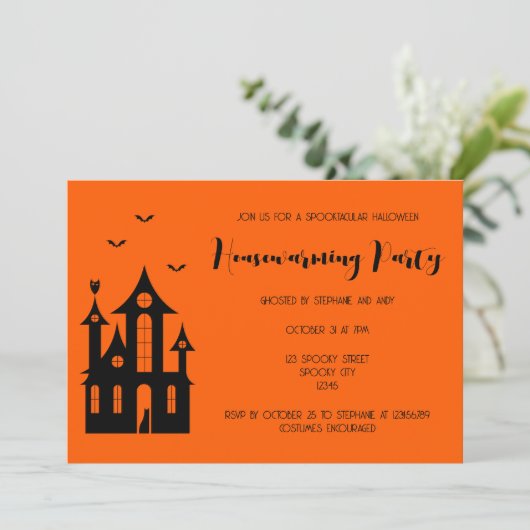 ハロウィーン引っ越し祝いパーティー幽霊のよく出るパーティーハウスブラックI 招待状 (スタンド正面)