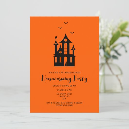 ハロウィーン引っ越し祝いパーティー幽霊のよく出るパーティーハモダンウス 招待状 (スタンド正面)