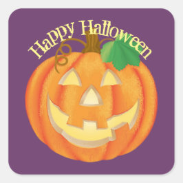 ハロウィーン彫りカボチャのステッカー スクエアシール
