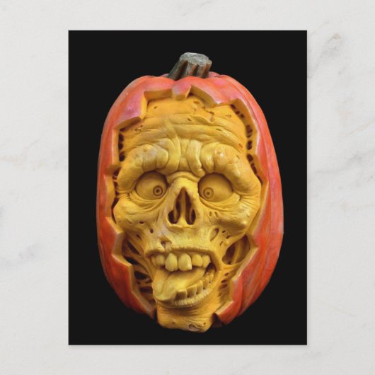 ハロウィーン彫刻ジャックオランタン怖い顔 ポストカード (正面)