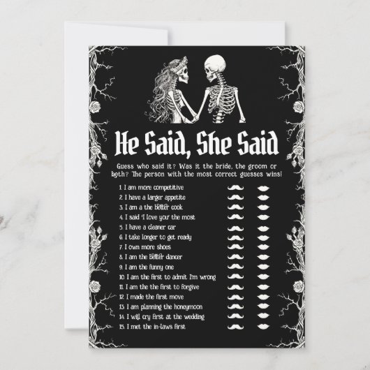 ハロウィーン彼は、彼女はブライダルシャワーゲームと言った 招待状 (正面)
