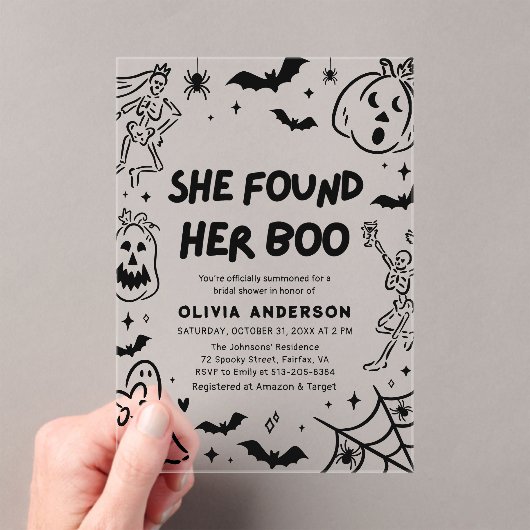 ハロウィーン彼女は彼女のブーブライダルシャワーを見つけた アクリル招待状 (インサイチュ (ポータブル))