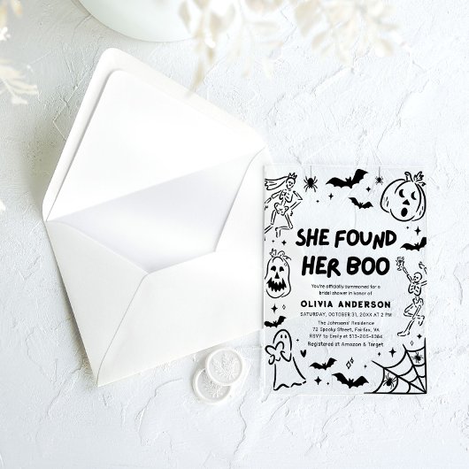 ハロウィーン彼女は彼女のブーブライダルシャワーを見つけた アクリル招待状