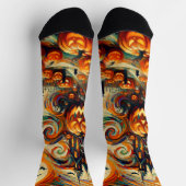 ハロウィーン怖いオレンジブラックノベルティ ソックス (上部)