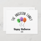 ハロウィーン怖いカボチャのバルーンパーソナライズされた名 シーズンポストカード (正面/裏面)