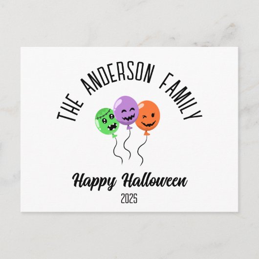 ハロウィーン怖いカボチャのバルーンパーソナライズされた名 シーズンポストカード (正面)